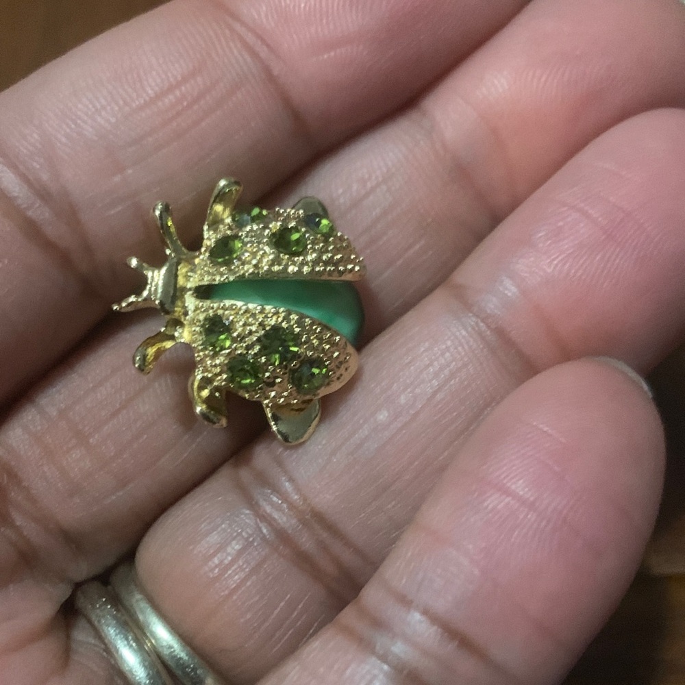 NWOT vintage Gold and Green Ladybug Brooch